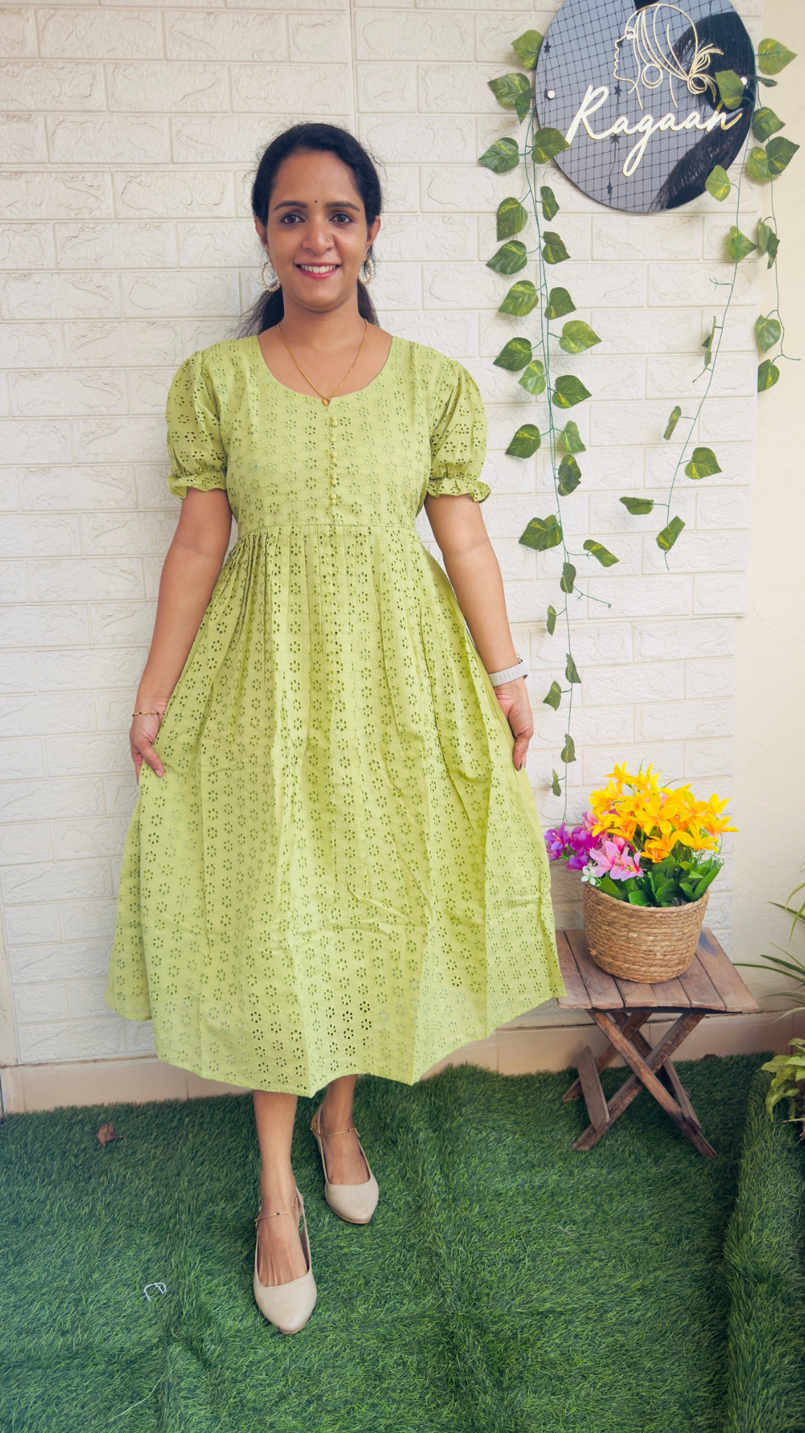 Cotton Hakoba Frock Green RG881