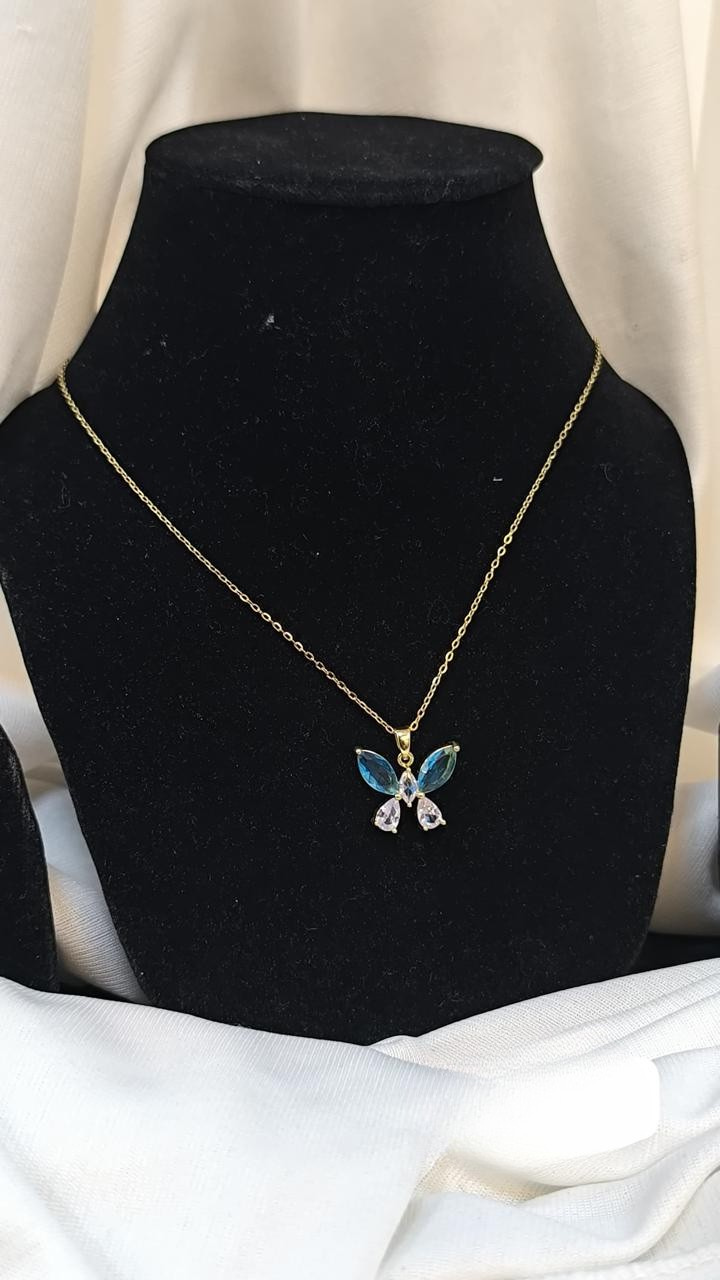 Blue Butterfly Anti tarnish stainless steel neck Chain RJ151